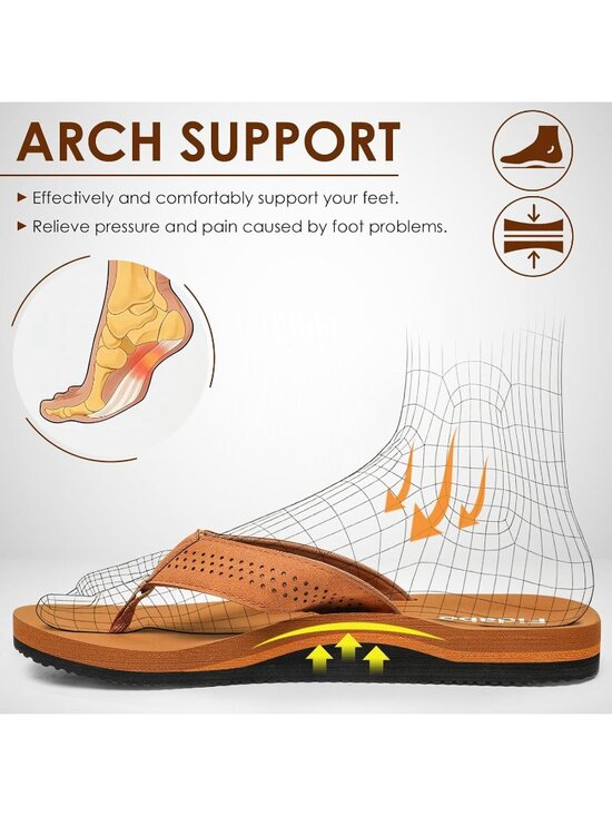 Men\'s Khaki Flip Flops With Arch Support Comfortable Yoga Mat Sandals Casual main image 4